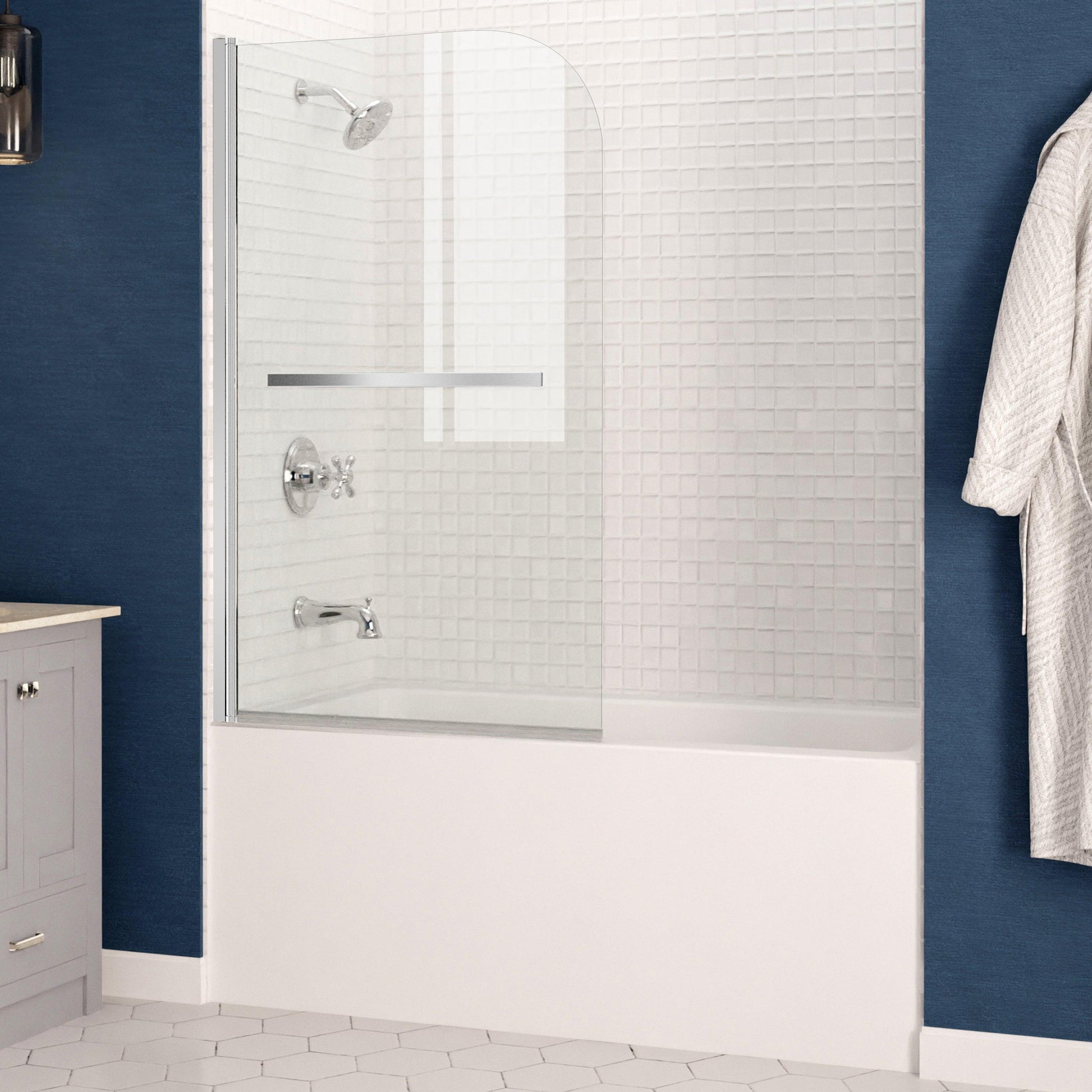 ANZZI Myth Series 34" x 58" Polished Chrome Frameless Hinged Bathtub Door With Tsunami Guard