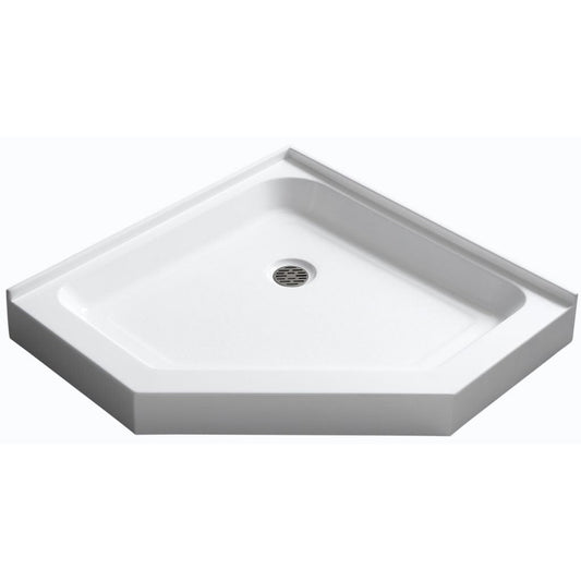 ANZZI Randi Series 36" x 36" Center Drain Neo-Angle Double Threshold White Shower Base With Built-in Tile Flange