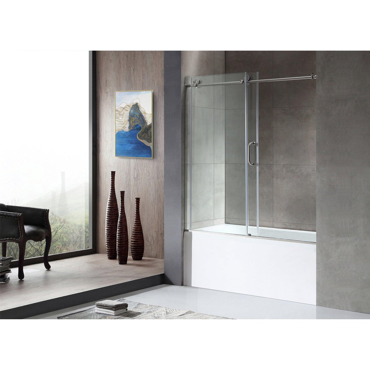 ANZZI Raymore Series 60" x 62" Brushed Nickel Frameless Sliding Bathtub Door With Tsunami Guard