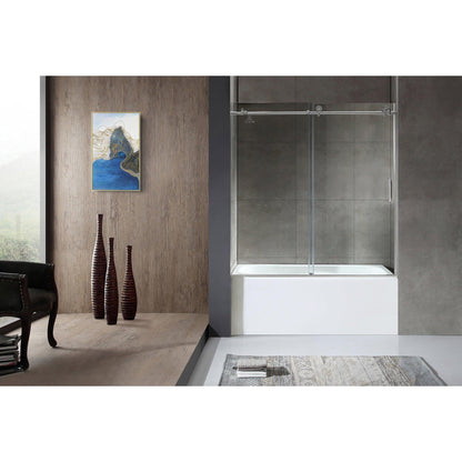 ANZZI Raymore Series 60" x 62" Brushed Nickel Frameless Sliding Bathtub Door With Tsunami Guard