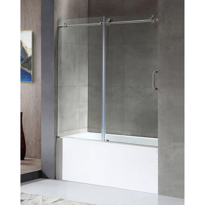 ANZZI Raymore Series 60" x 62" Brushed Nickel Frameless Sliding Bathtub Door With Tsunami Guard