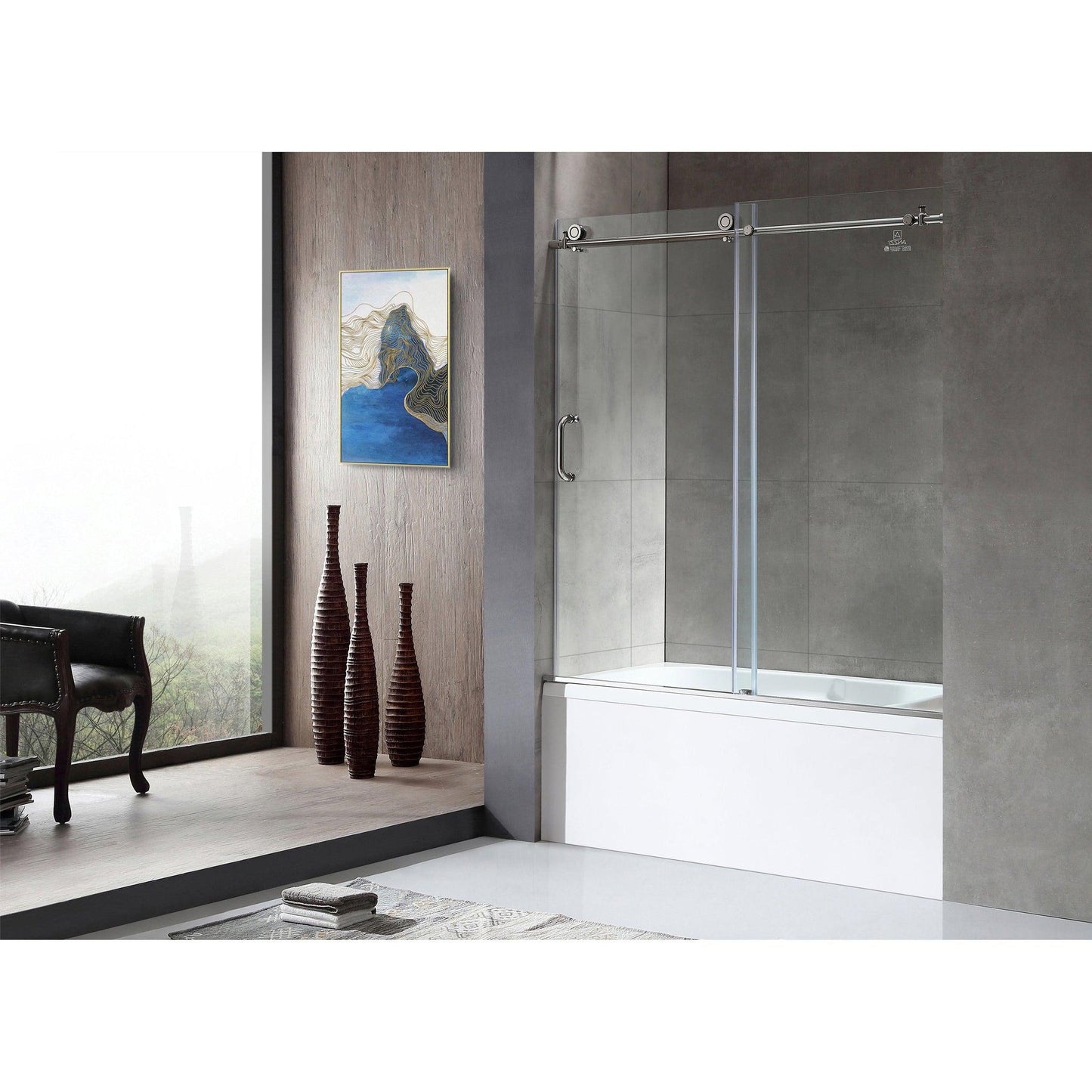 ANZZI Raymore Series 60" x 62" Polished Chrome Frameless Sliding Bathtub Door With Tsunami Guard