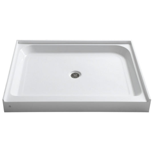 ANZZI Reach Series 48" x 36" Center Drain Single Threshold White Shower Base With Built-in Tile Flange