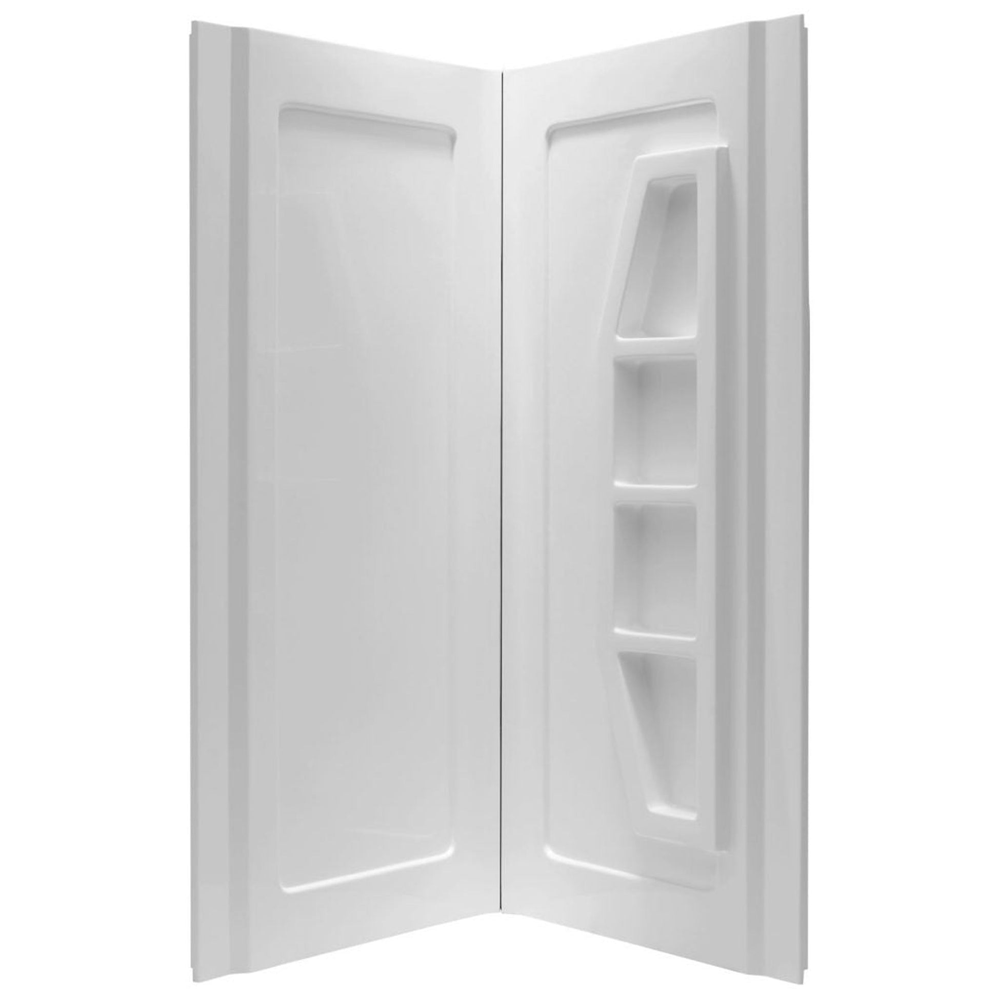 ANZZI Sharman Series 36" x 36" x 74" White Acrylic Corner Two Piece Shower Wall System With 4 Built-in Shelves