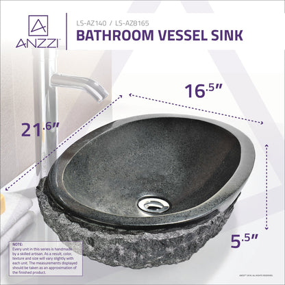 ANZZI Sotiria Series 22" x 14" Oval Shape Vessel Sink in Mandy Black Finish