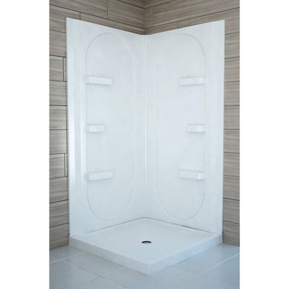 ANZZI Studio Series 38" x 38" x 75" White Acrylic Corner Two Piece Shower Wall System With 6 Built-in Shelves