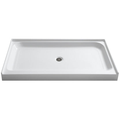 ANZZI Tier Series 32" x 60" Center Drain Single Threshold White Shower Base With Built-in Tile Flange