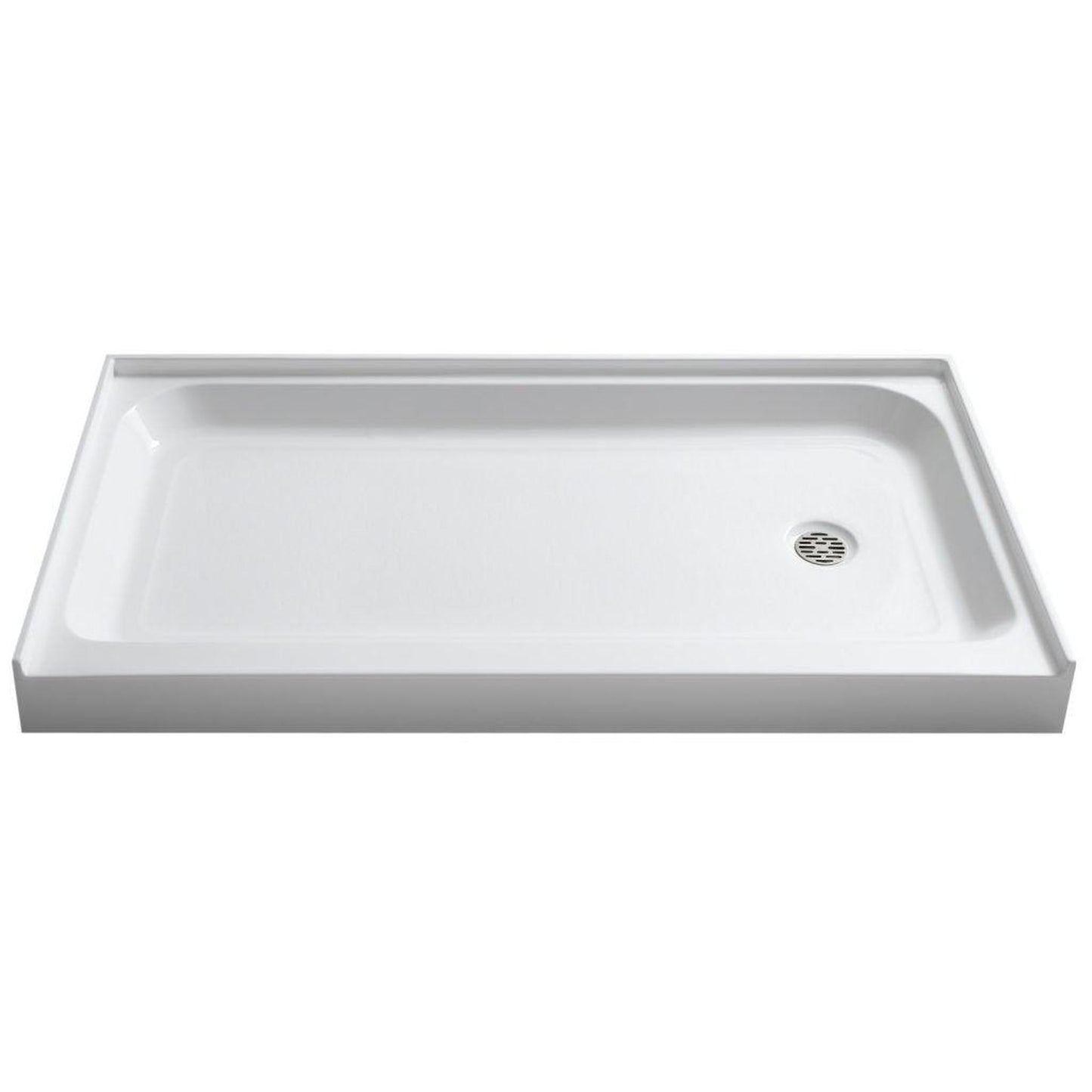 ANZZI Tier Series 32" x 60" Right Drain Single Threshold White Shower Base With Built-in Tile Flange