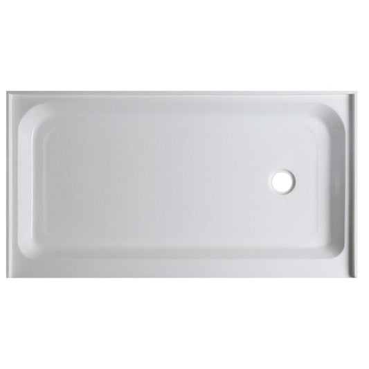 ANZZI Tier Series 32" x 60" Right Drain Single Threshold White Shower Base With Built-in Tile Flange