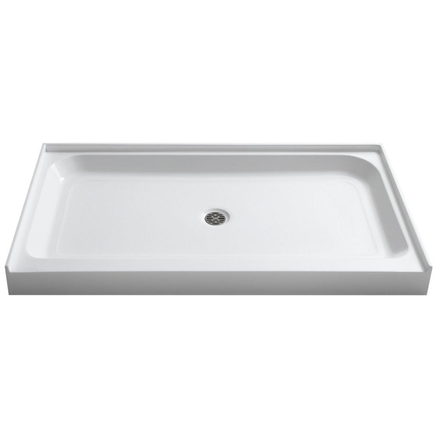 ANZZI Tier Series 36" x 60" Center Drain Single Threshold White Shower Base With Built-in Tile Flange