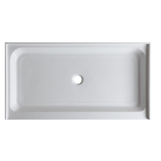 ANZZI Tier Series 36" x 60" Center Drain Single Threshold White Shower Base With Built-in Tile Flange