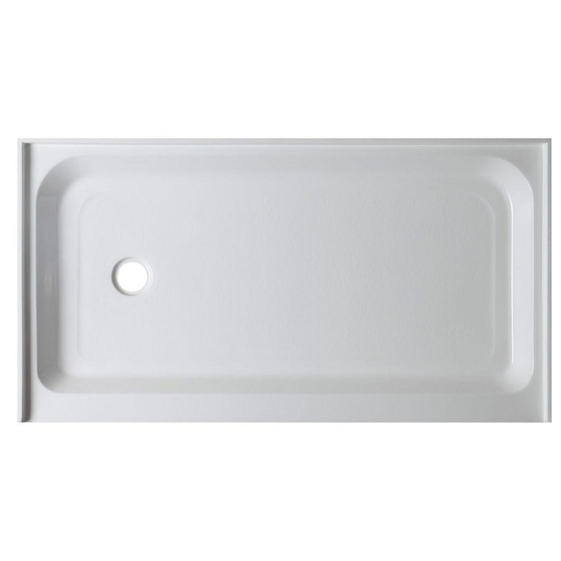 ANZZI Tier Series 36" x 60" Left Drain Single Threshold White Shower Base With Built-in Tile Flange