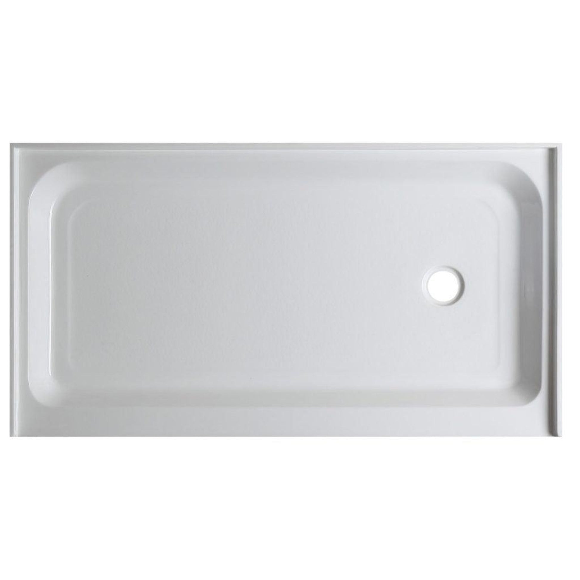 ANZZI Tier Series 36" x 60" Right Drain Single Threshold White Shower Base With Built-in Tile Flange