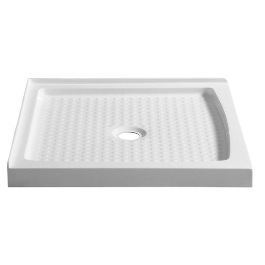 ANZZI Titan Series 36" x 36" Center Drain Without Cover Double Threshold White Shower Base With Built-in Tile Flange