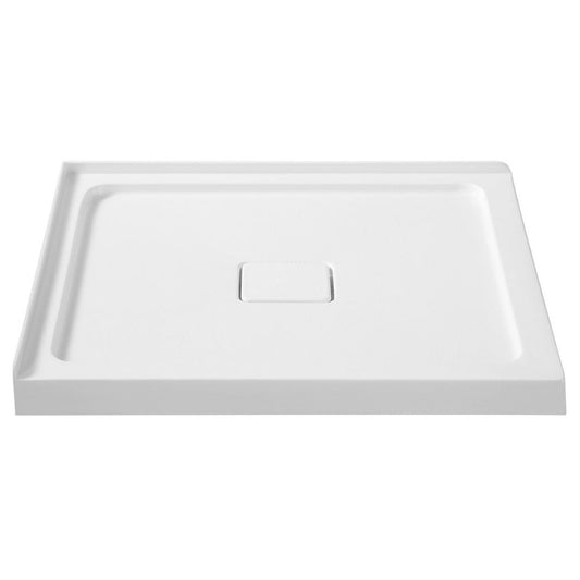 ANZZI Titan Series 36" x 36" Center Side Drain With Cover Double Threshold White Shower Base With Built-in Tile Flange