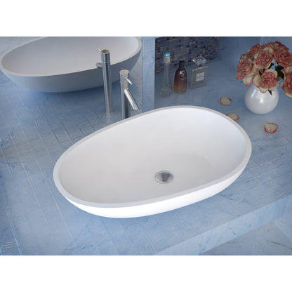 ANZZI Trident Series 24" x 16" Oval Shape Vessel Sink in Matte White Finish With Polished Chrome Pop-up Drain
