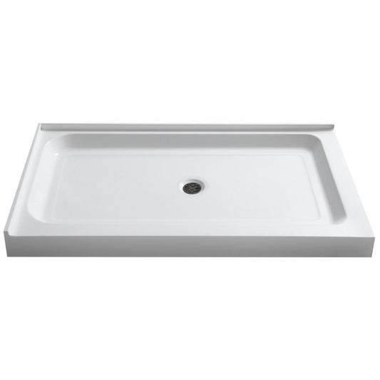 ANZZI Vail Series 36" x 48" Center Drain Double Threshold White Shower Base With Built-in Tile Flange