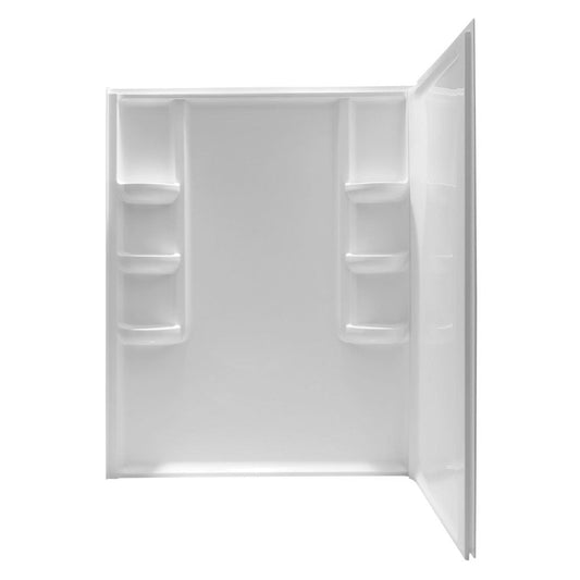 ANZZI Vasu Series 60" x 36" x 74" White Acrylic Corner Two Piece Shower Wall System With 6 Built-in Shelves