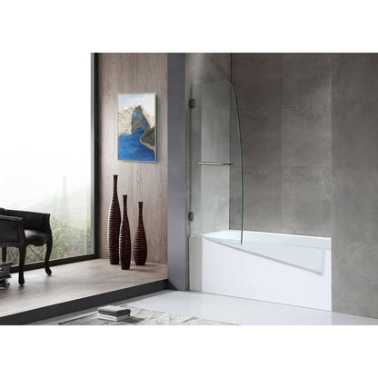 ANZZI Vensea Series 34" x 58" Brushed Nickel Frameless Hinged Bathtub Door With Tsunami Guard