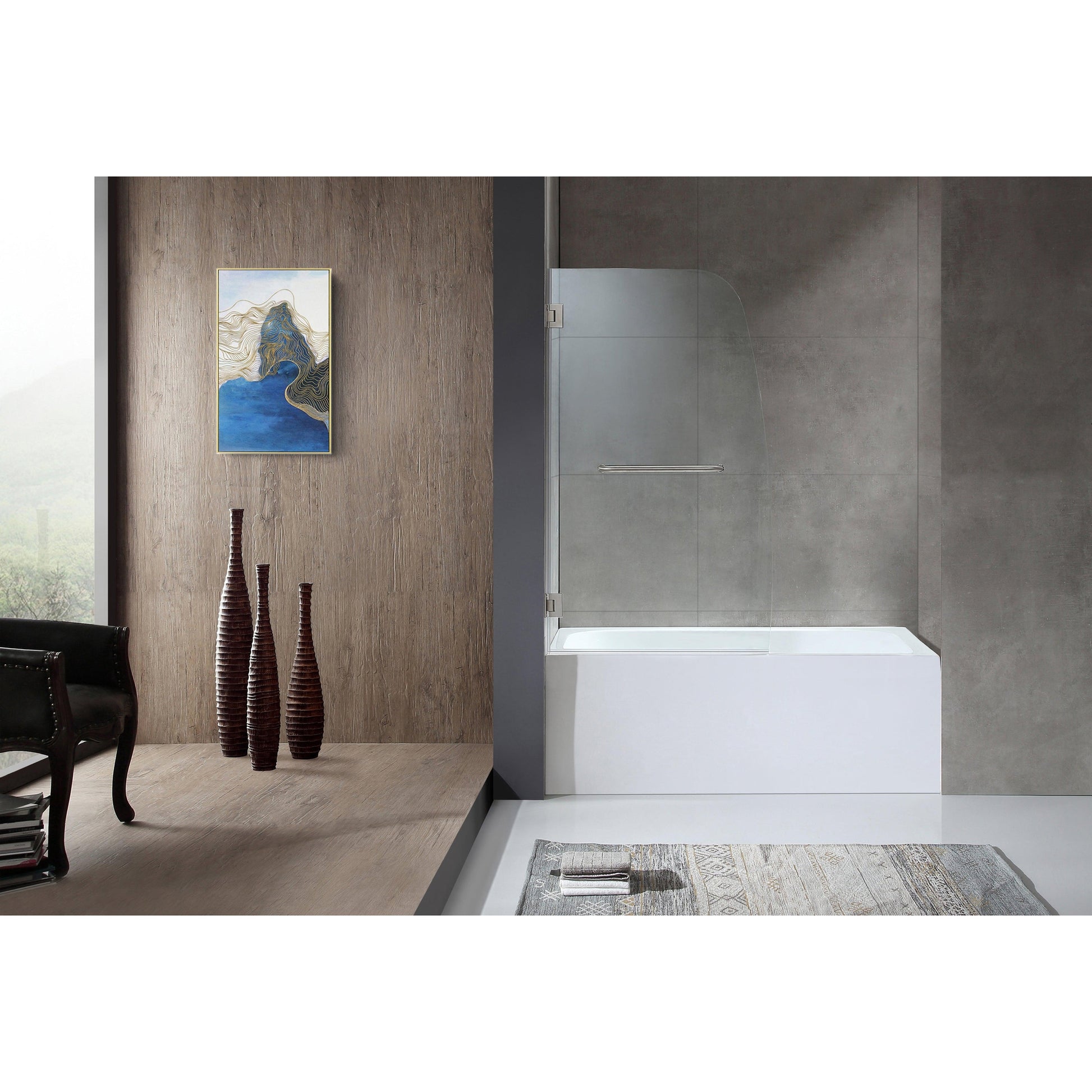 ANZZI Vensea Series 34" x 58" Brushed Nickel Frameless Hinged Bathtub Door With Tsunami Guard