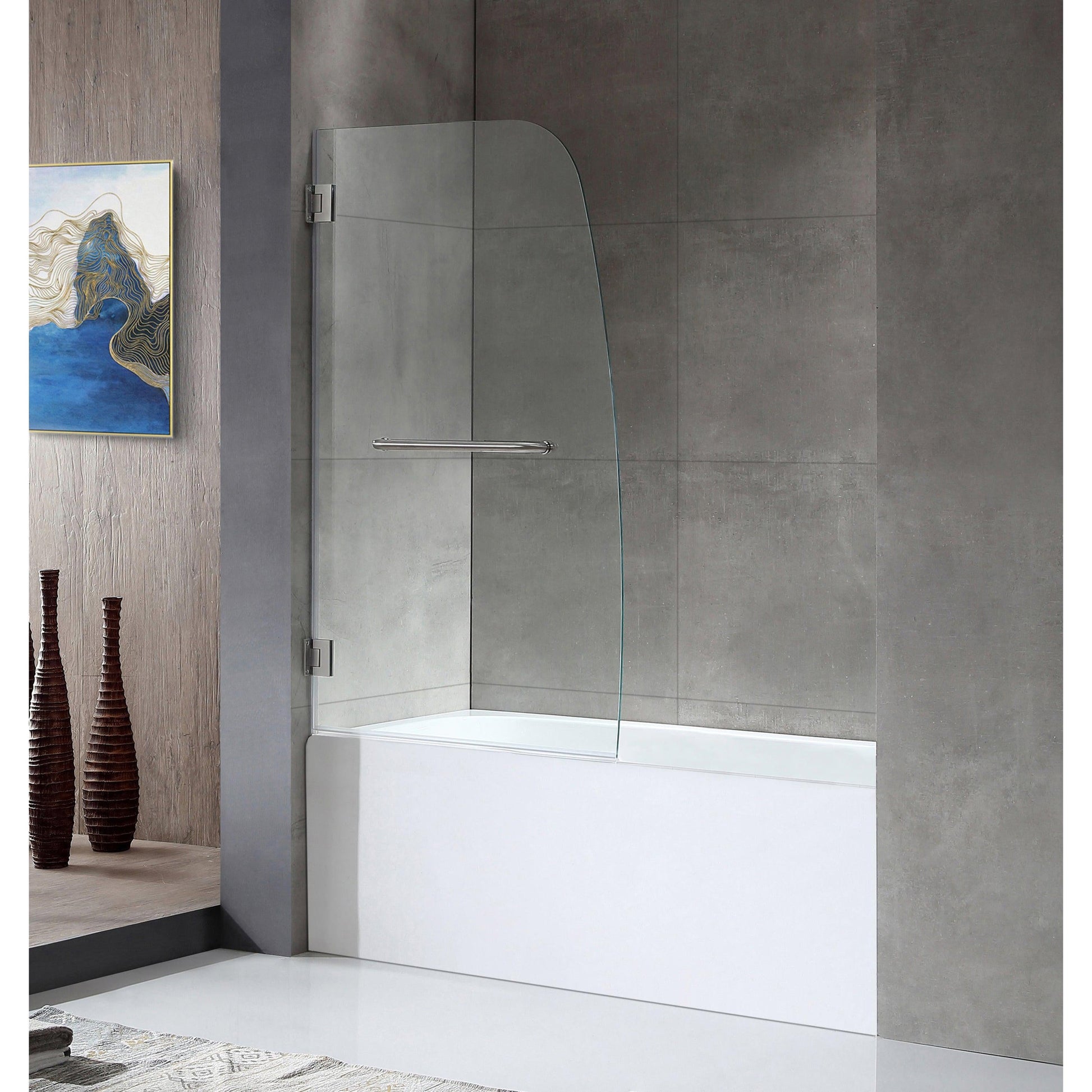 ANZZI Vensea Series 34" x 58" Brushed Nickel Frameless Hinged Bathtub Door With Tsunami Guard