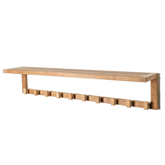 ARB Teak & Specialties 10-Hook Solid Teak Wood Wall Shelf