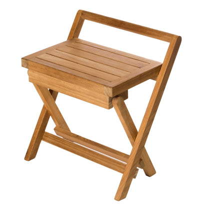 ARB Teak & Specialties 16" Solid Teak Wood Folding Shower Bench With Handle