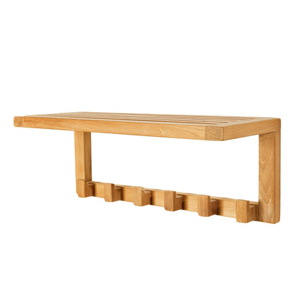 ARB Teak & Specialties 6-Hook Solid Teak Wood Wall Shelf