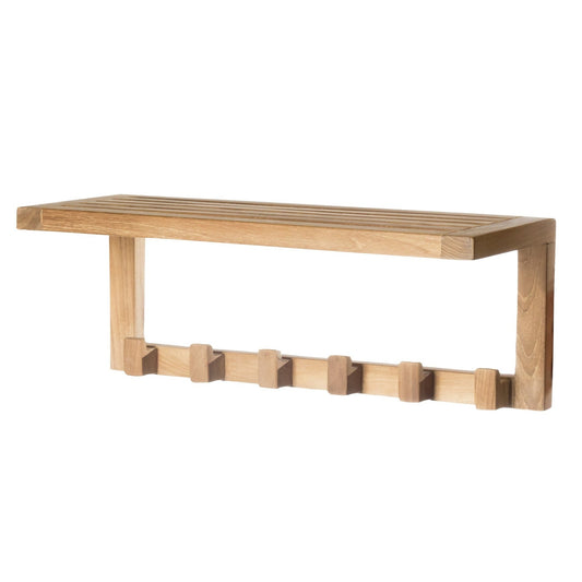ARB Teak & Specialties 6-Hook Solid Teak Wood Wall Shelf