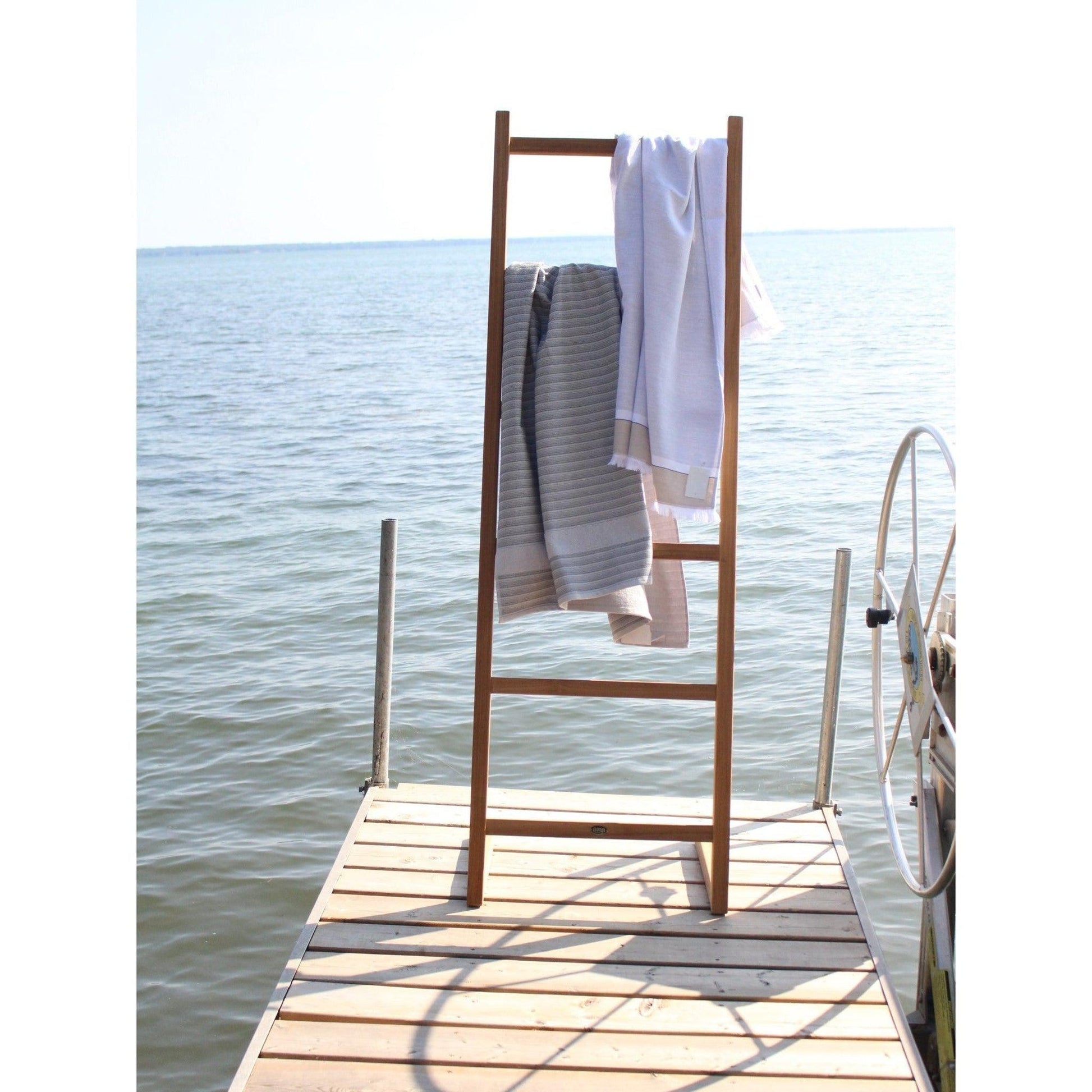 ARB Teak & Specialties 71" Solid Teak Wood Self-Standing Towel Ladder With 6 Bars