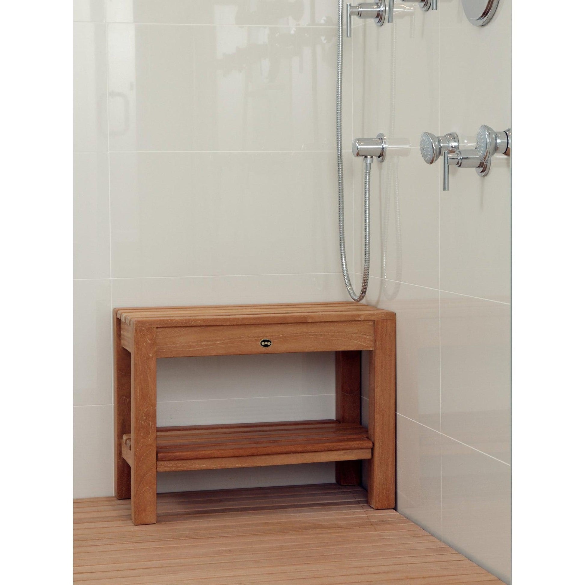 ARB Teak & Specialties Coach 24" Solid Teak Wood Shower Bench With Removable Shelf