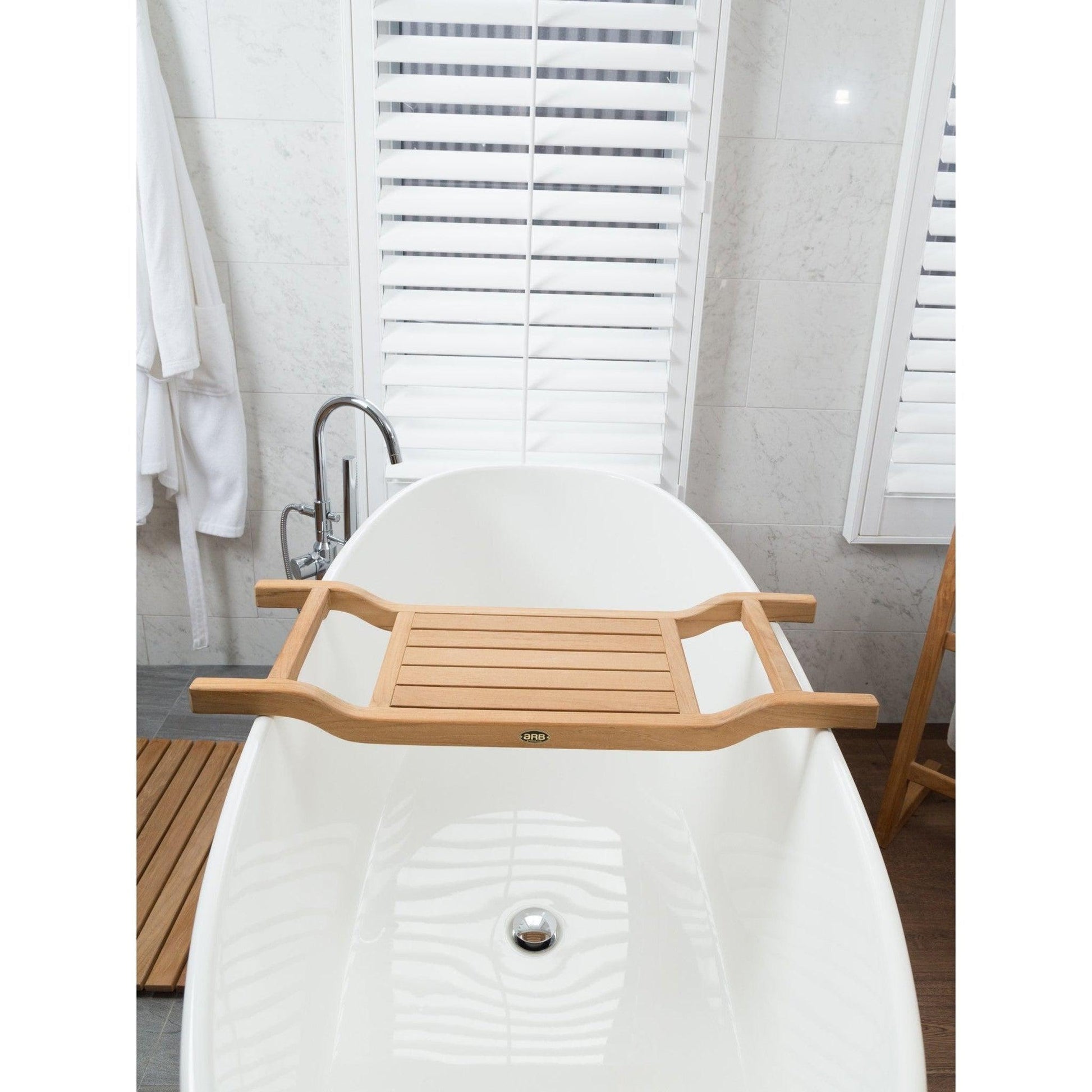 ARB Teak & Specialties 100% Natural Grade A Teak Wood 1-Shelf Bathtub Caddy  34.5-in x 2-in in the Bathtub & Shower Caddies department at