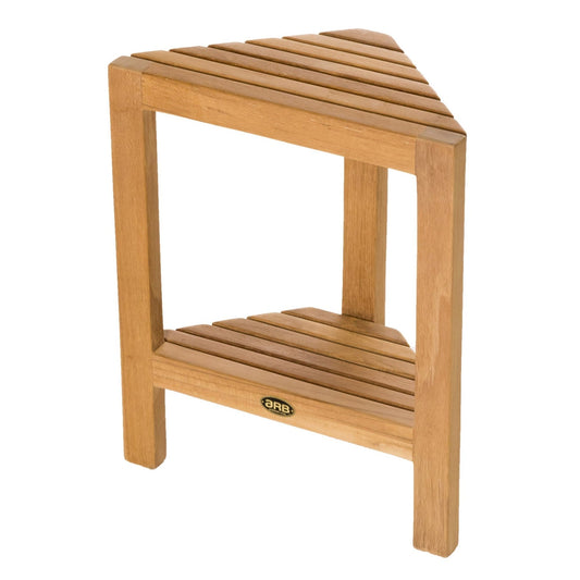 ARB Teak & Specialties Fiji 15" Solid Teak Wood Corner Footrest With Built-in Shelf