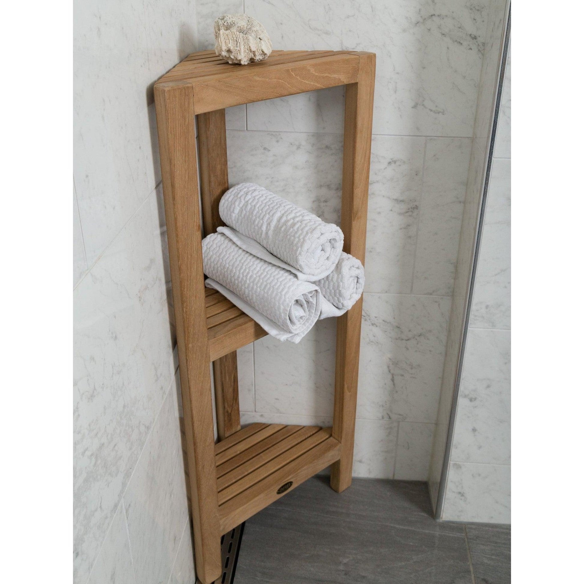 mDesign Steel/Plastic 2-Tier Bathroom Organizer Corner Shelf - Clear/Soft  Brass 
