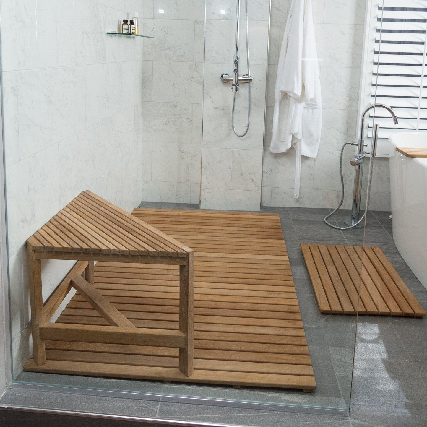 ARB Teak & Specialties Tile 24" x 14" Solid Teak Wood Shower Mat