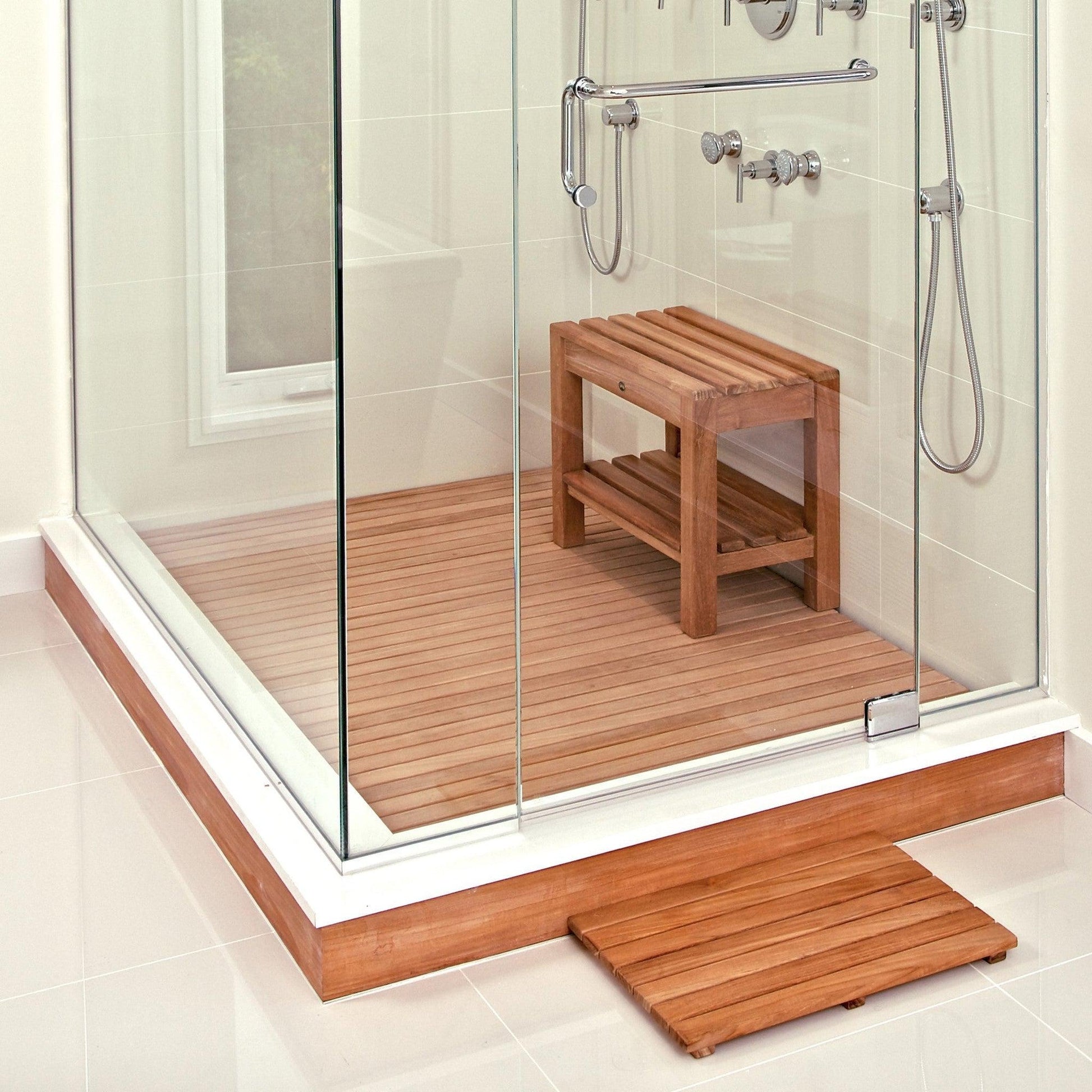 ARB Teak & Specialties Tile 36" x 30" Solid Teak Wood Shower Mat