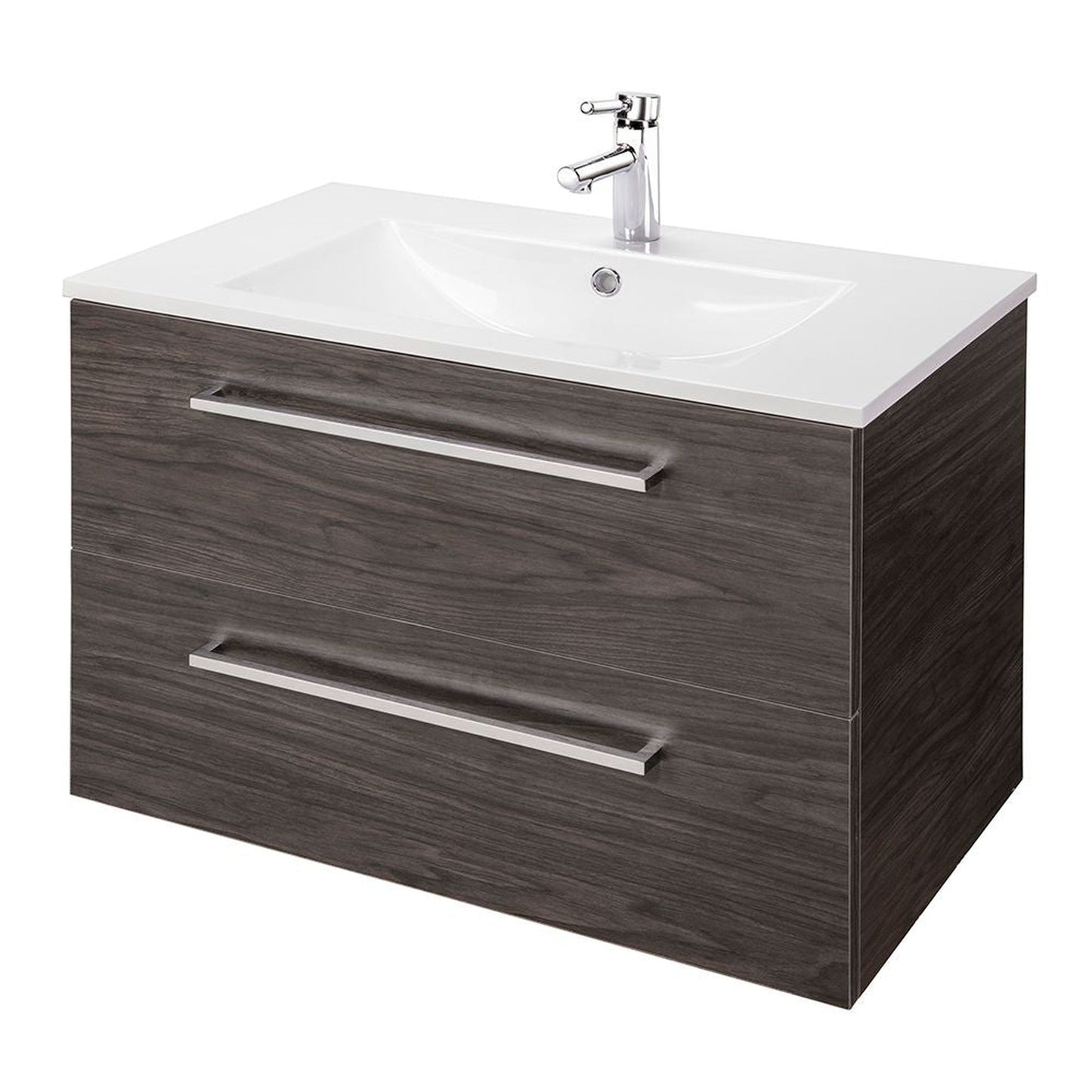 Abby Bath Aiden 30” x 20” Wall-Mounted Vanity in Noir Finish With Two Drawers and Chrome Handles