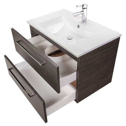 Abby Bath Aiden 30” x 20” Wall-Mounted Vanity in Noir Finish With Two Drawers and Chrome Handles