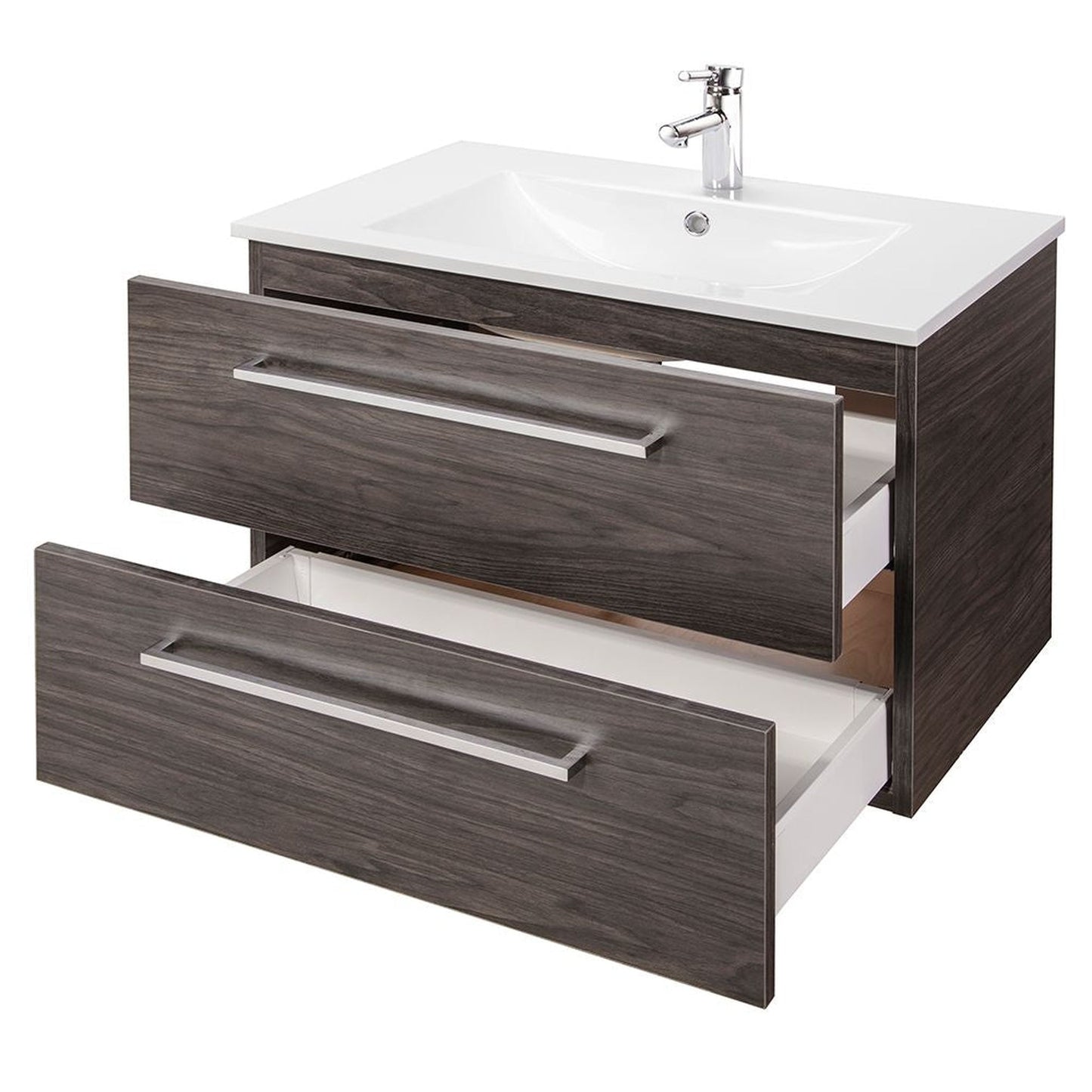 Abby Bath Aiden 30” x 20” Wall-Mounted Vanity in Noir Finish With Two Drawers and Chrome Handles