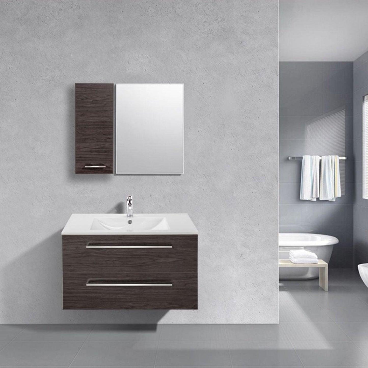 Abby Bath Aiden 30” x 20” Wall-Mounted Vanity in Noir Finish With Two Drawers and Chrome Handles