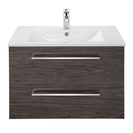 Abby Bath Aiden 30” x 20” Wall-Mounted Vanity in Noir Finish With Two Drawers and Chrome Handles