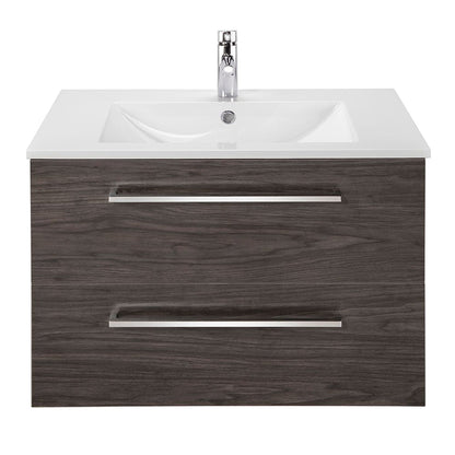 Abby Bath Aiden 30” x 20” Wall-Mounted Vanity in Noir Finish With Two Drawers and Chrome Handles