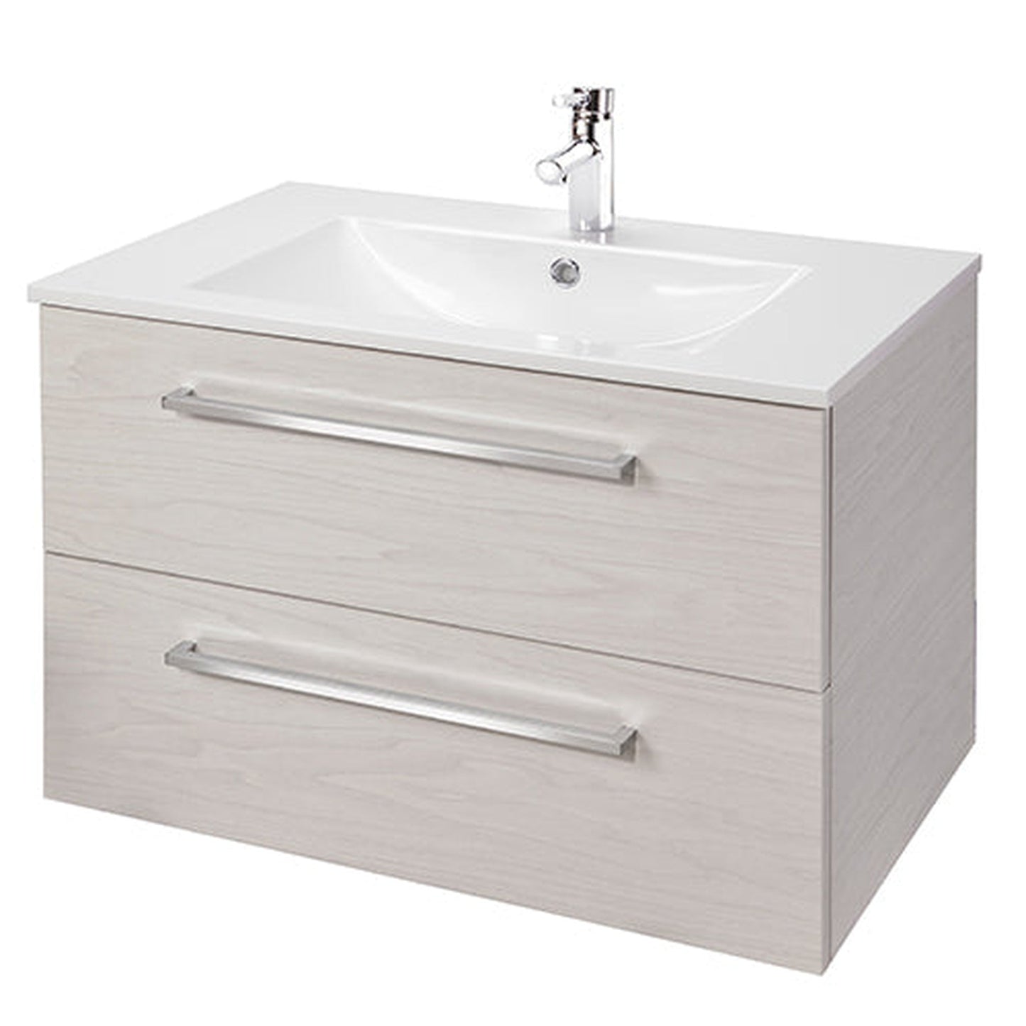 Abby Bath Aiden 30” x 20” Wall-Mounted Vanity in Winter White Finish With Two Drawers and Chrome Handles