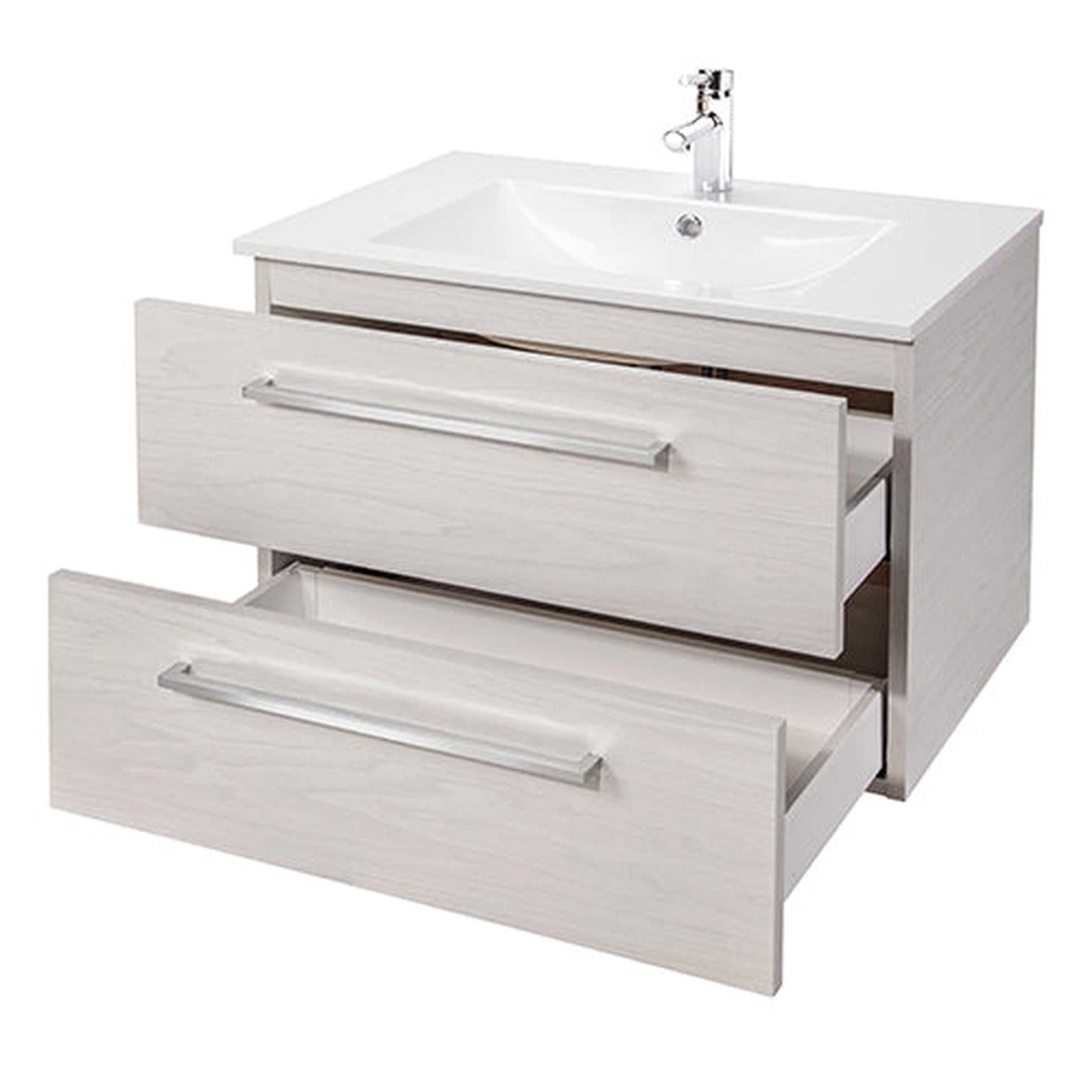 Abby Bath Aiden 30” x 20” Wall-Mounted Vanity in Winter White Finish With Two Drawers and Chrome Handles