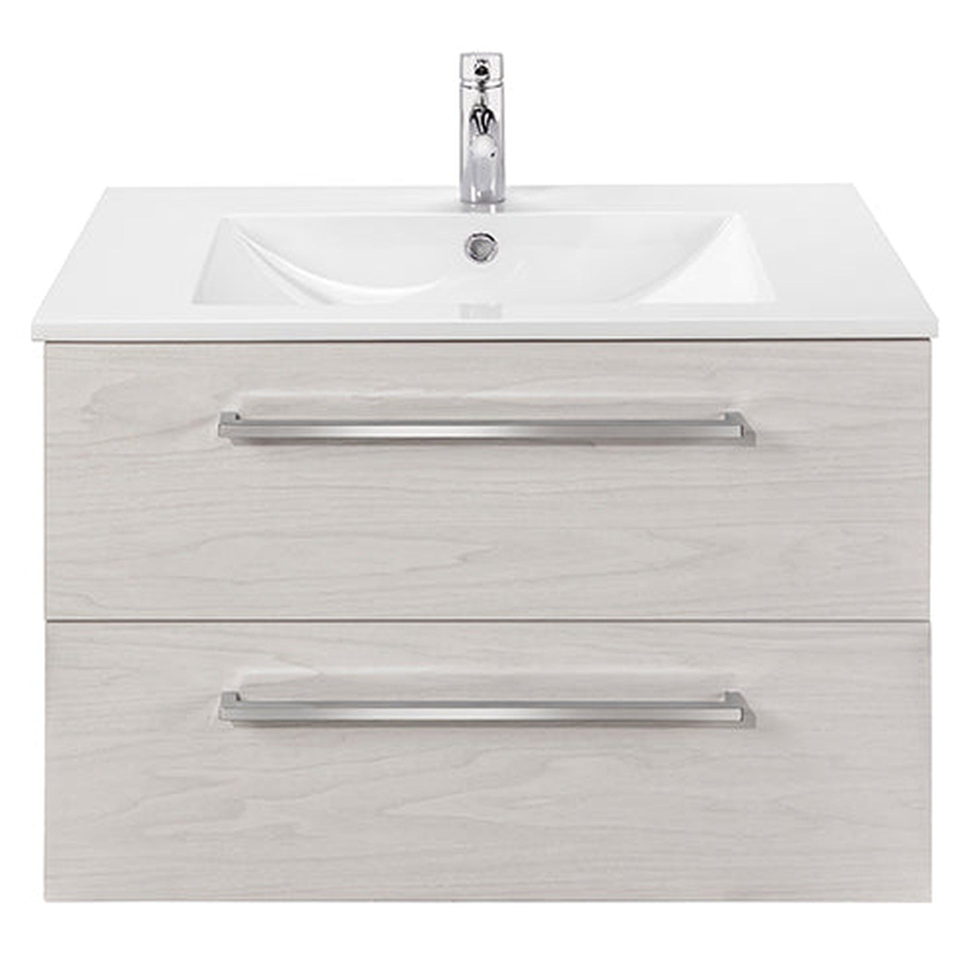 Abby Bath Aiden 30” x 20” Wall-Mounted Vanity in Winter White Finish With Two Drawers and Chrome Handles