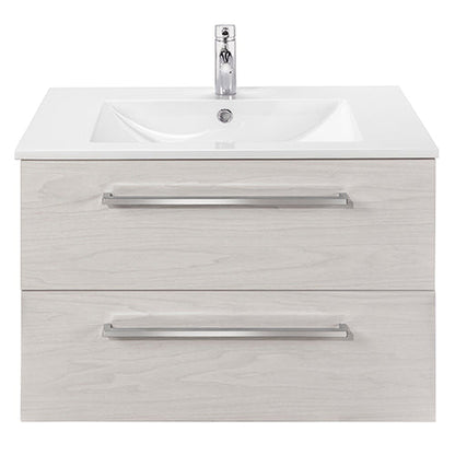 Abby Bath Aiden 30” x 20” Wall-Mounted Vanity in Winter White Finish With Two Drawers and Chrome Handles