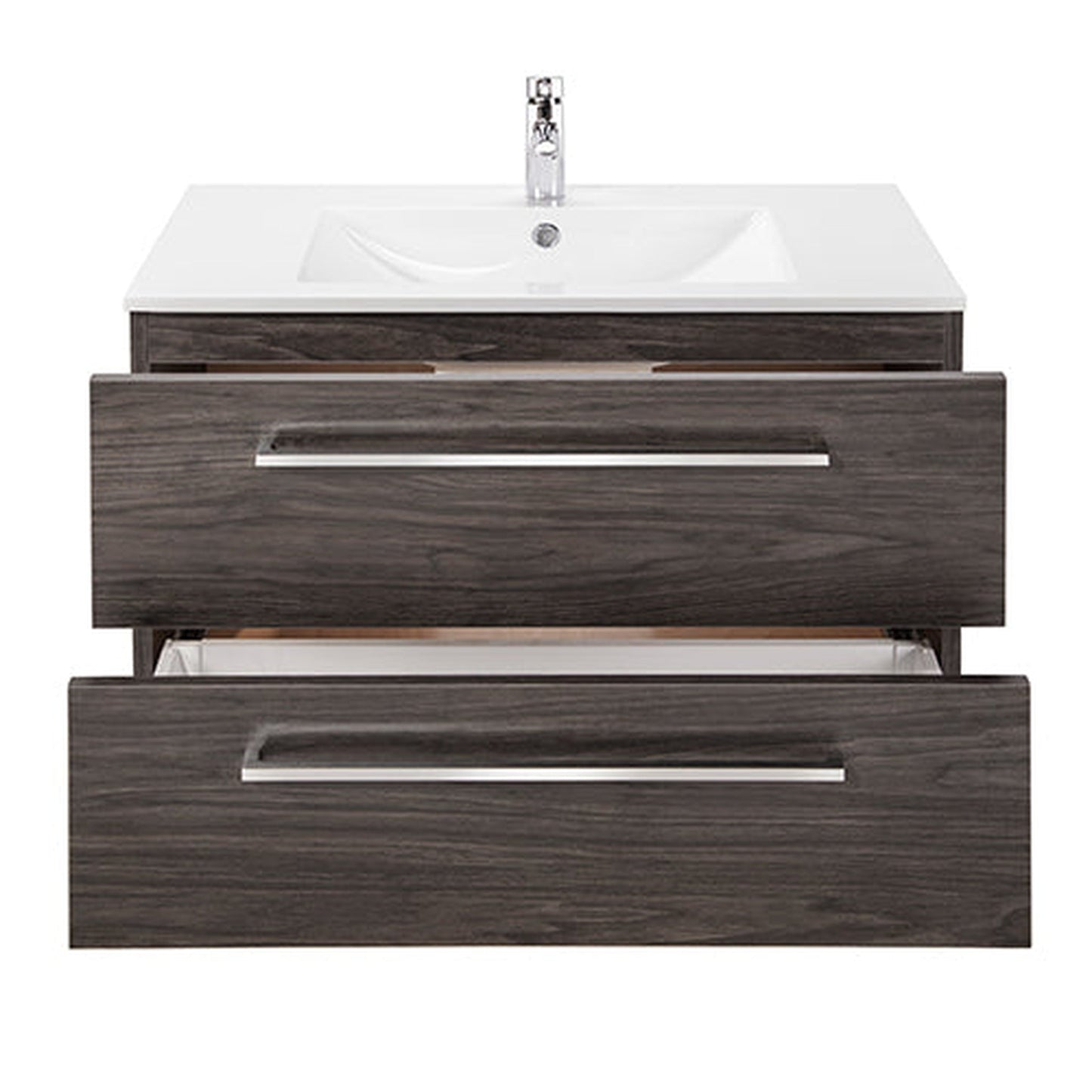 Abby Bath Aiden 36” x 20” Wall-Mounted Vanity in Noir Finish With Two Drawers and Chrome Handles