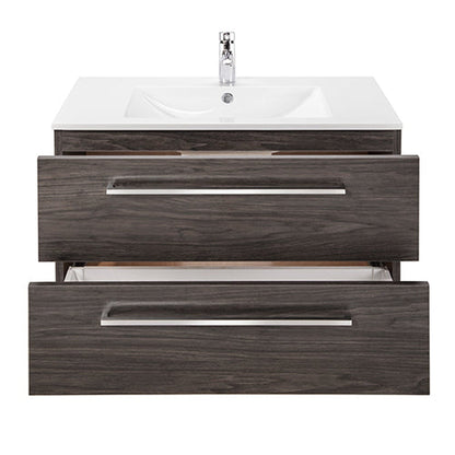 Abby Bath Aiden 36” x 20” Wall-Mounted Vanity in Noir Finish With Two Drawers and Chrome Handles