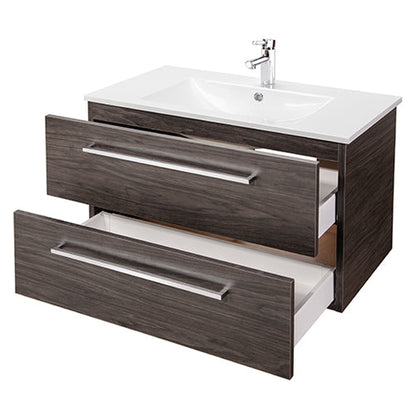 Abby Bath Aiden 36” x 20” Wall-Mounted Vanity in Noir Finish With Two Drawers and Chrome Handles