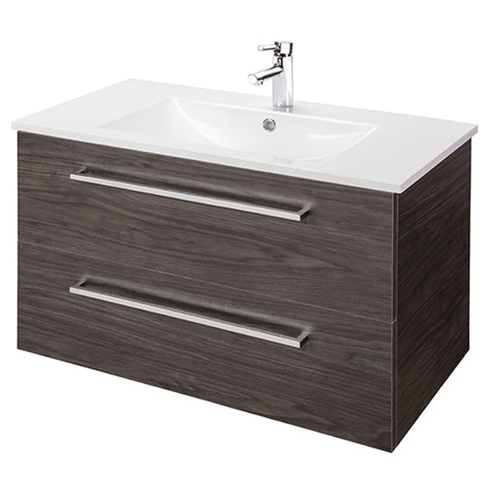 Abby Bath Aiden 36” x 20” Wall-Mounted Vanity in Noir Finish With Two Drawers and Chrome Handles